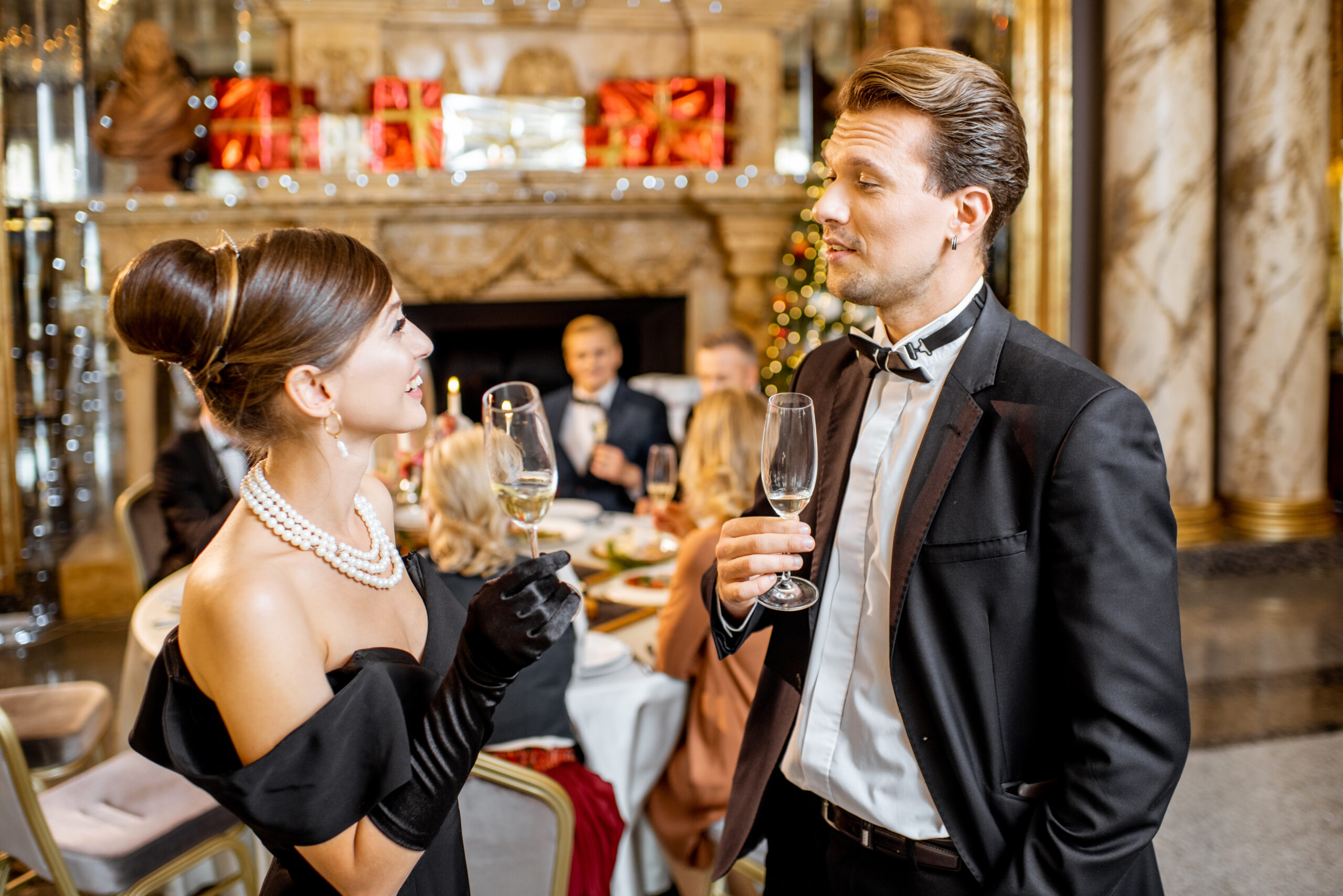 Elegant couple celebrating New Year holiday